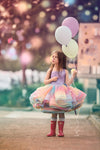 RESERVED for Little Dreamers INSIDERS: Traveling Rental Dress: "Lavender RAINBOW Polka Dot": REVERSIBLE: Size 6, fits 4-8