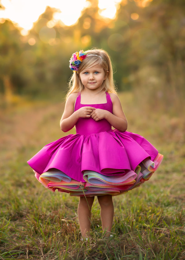 Traveling Rental Dress: {The Color Project}: Hot Pink Rainbow Shortie: Size 5, fits 3-7