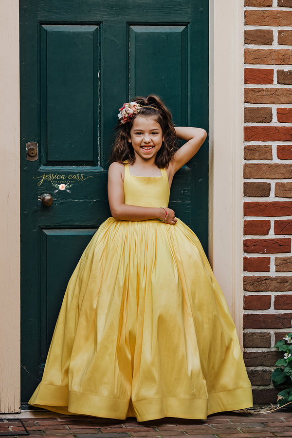CLEARANCE: READY to SHIP: The Hadley in Sunshine Yellow WITH Tutu Sewn In: Size 5, fits 3-7