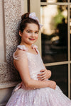 6th Annual Clearance Sale: RETIRED RENTAL: The "Josephine" Gown in Sparkle Rose: Size 12 MIDI LENGTH, fits sizes 8-petite 14