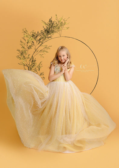 RESERVED for Little Dreamers INSIDERS: Traveling Rental Dress: "Lemon Drop": Size 10, fits sizes 7-petite 14