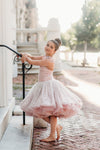 6th Annual Clearance Sale: RETIRED RENTAL: The "Josephine" Gown in Sparkle Rose: Size 12 MIDI LENGTH, fits sizes 8-petite 14