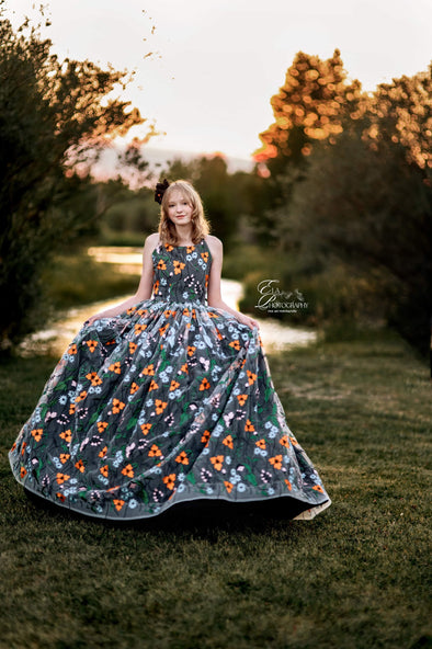 6th Annual Clearance Sale: RETIRED RENTAL: The "Orange Blossom" Gown: Size 16, fits youth 10-Adult M