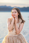 RESERVED for Little Dreamers INSIDERS: Traveling Rental Dress: The Cosette Gown in Gold: Size 16, fits youth 10-Adult M