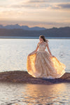 RESERVED for Little Dreamers INSIDERS: Traveling Rental Dress: The Cosette Gown in Gold: Size 16, fits youth 10-Adult M