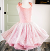 6th Annual Clearance Sale: RETIRED RENTAL: The "Josephine" Gown in Sparkle Rose: Size 12 MIDI LENGTH, fits sizes 8-petite 14