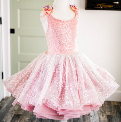 RESERVED for Little Dreamers INSIDERS: Traveling Rental Dress: The "Josephine" Gown in Sparkle Rose: Size 12 MIDI LENGTH, fits sizes 8-petite 14