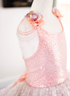 6th Annual Clearance Sale: RETIRED RENTAL: The "Josephine" Gown in Sparkle Rose: Size 12 MIDI LENGTH, fits sizes 8-petite 14