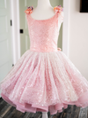 6th Annual Clearance Sale: RETIRED RENTAL: The "Josephine" Gown in Sparkle Rose: Size 12 MIDI LENGTH, fits sizes 8-petite 14