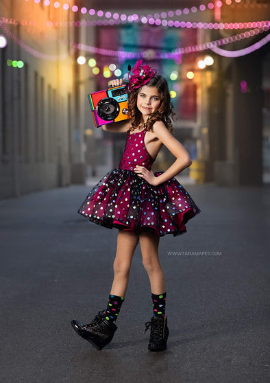 READY TO SHIP: R E V E R S I B L E: Hot Pink Polka Dots/Black